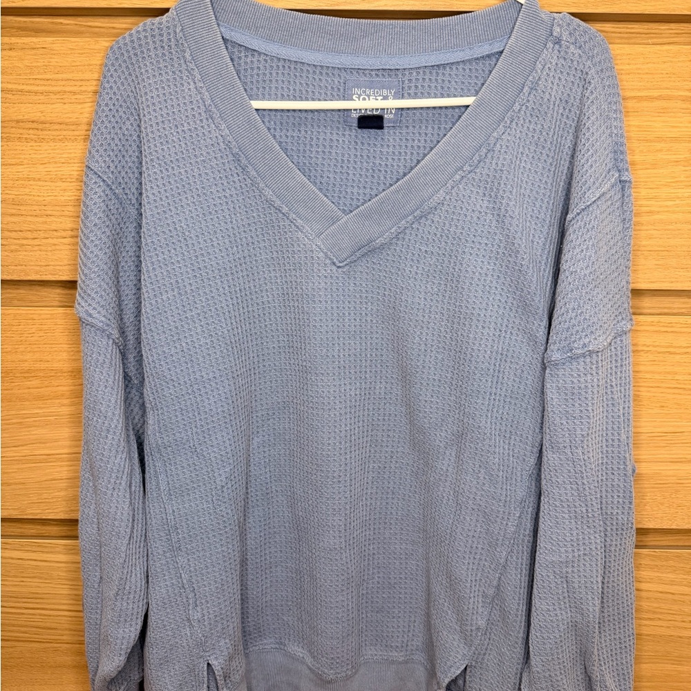 Pink Rose Light Blue V-Neck Sweater